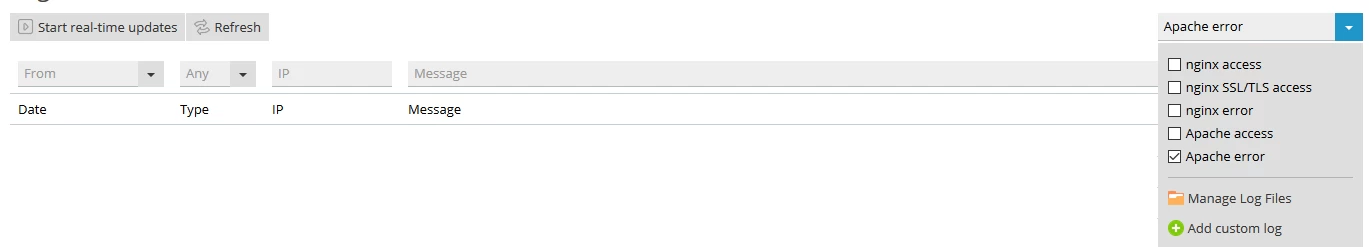 Vizualizarea logurilor în timp real Plesk