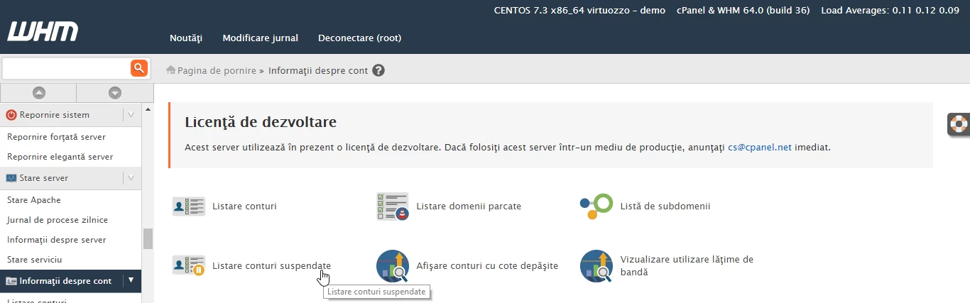 Listarea conturilor suspendate