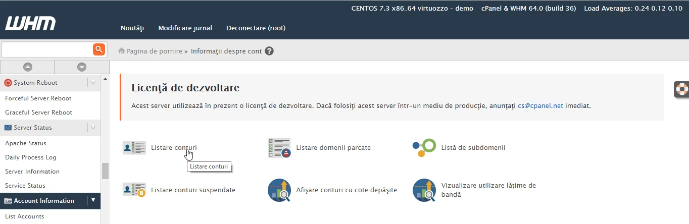 Listare conturi webuzo