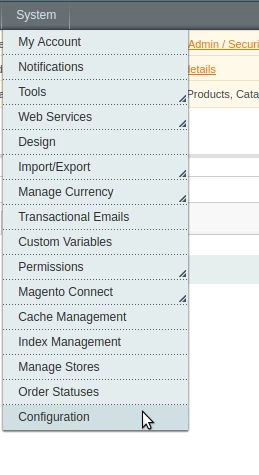 System Configuration Magento 1.9