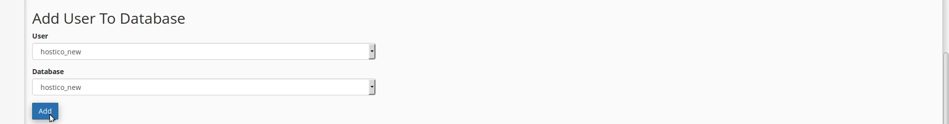 Alocare utilizator bază de date cPanel