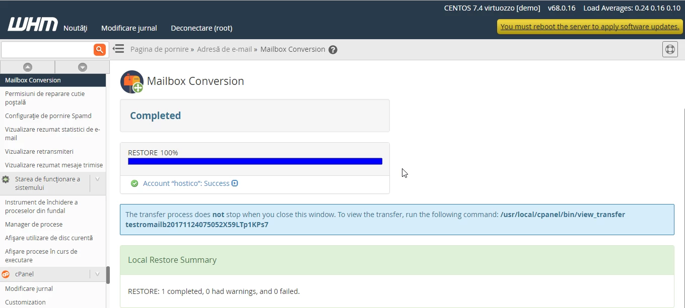 Afisare completed mailbox conversion