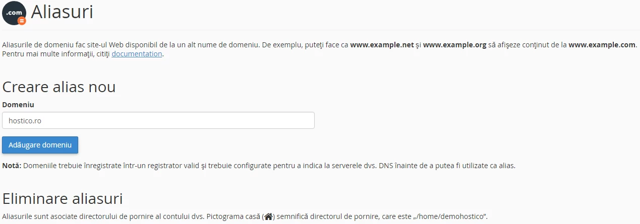 Creare domeniu alias