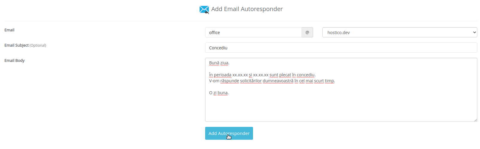Webuzo autoresponder ,mail